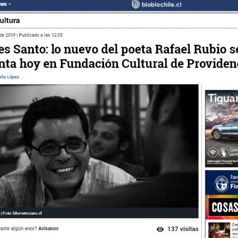Viernes Santo: lo nuevo del poeta Rafael Rubio se presenta hoy en Fundación Cultural de Providencia