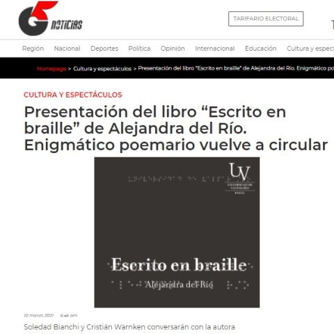 Presentación del libro «Escrito en braille» de Alejandra del Río. Enigmático poemario vuelve a circular