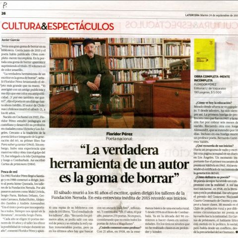 Floridor Pérez: "la verdadera herramienta de un autor es la goma de borrar"