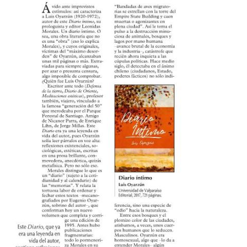 Crítica al libro Diario íntimo, de Luis Oyarzún.