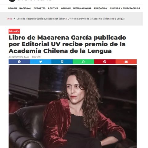 Libro de Macarena García publicado por Editorial UV recibe premio de la Academia Chilena de la Lengua