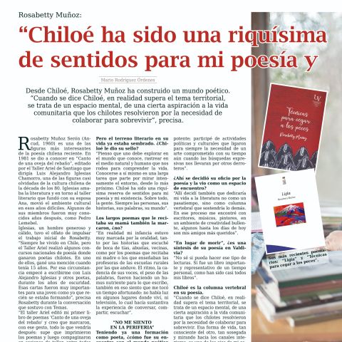 Rosabetty Muñoz: "Chiloé ha sido una riquísima reserva de sentidos para mi poesía y existencia"
