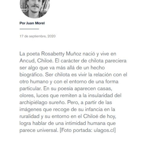 Rosabetty Muñoz, poeta: «Debajo de esa piel que nos creció, todavía está latiendo la comunidad».