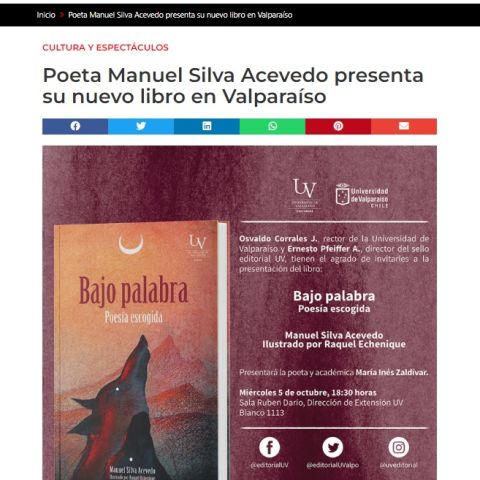 Poeta Manuel Silva Acevedo presenta su nuevo libro en Valparaíso
