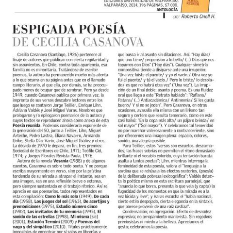 Espigada poesía de Cecilia Casanova. Por Roberto Onell