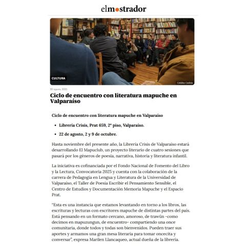 Ciclo de encuentro con literatura mapuche en Valparaíso
