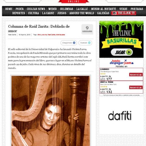 Columna de Raúl Zurita: Doblada de amor (Violeta Parra)