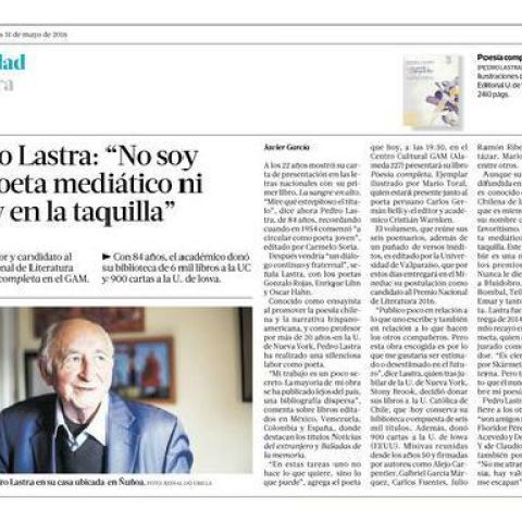 Pedro Lastra: "No soy un poeta mediático ni estoy en la taquilla"