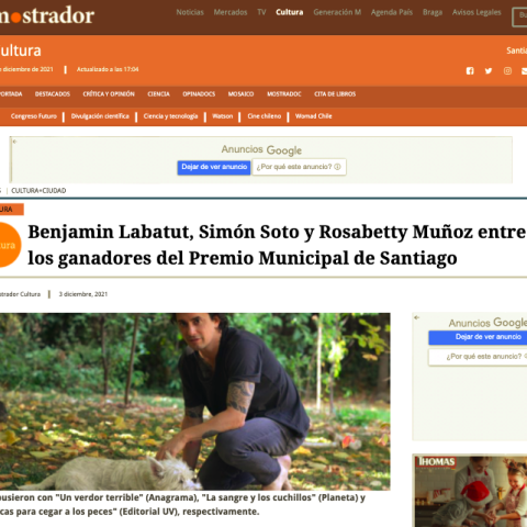 Benjamin Labatut, Simón Soto y Rosabetty Muñoz entre los ganadores del Premio Municipal de Santiago