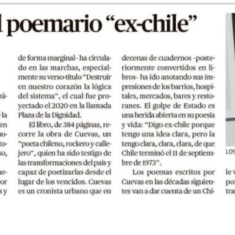 Lanzan este lunes el poemario «ex-chile»