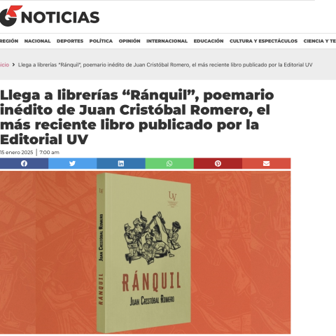 Llega a librerías “Ránquil”, poemario inédito de Juan Cristóbal Romero