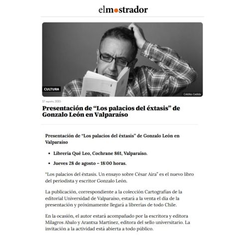 Presentación de “Los palacios del éxtasis” de Gonzalo León en Valparaíso