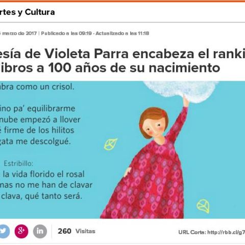 Poesía de Violeta Parra encabeza el ranking de libros a 100 años de su nacimiento