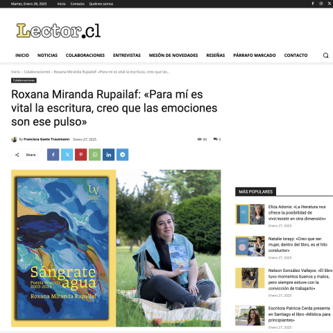 Roxana Miranda Rupailaf: «Para mí es vital la escritura, creo que las emociones son ese pulso»