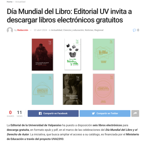 Día Mundial del Libro: Editorial UV invita a descargar libros electrónicos gratuitos