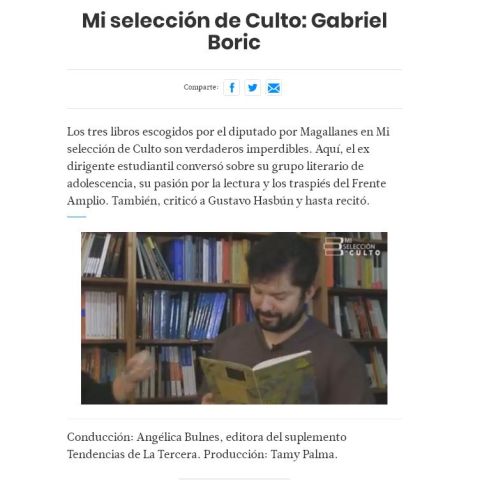 Enrique Lihn entre los libros escogidos por el diputado Gabriel Boric en "Mi selección de Culto"