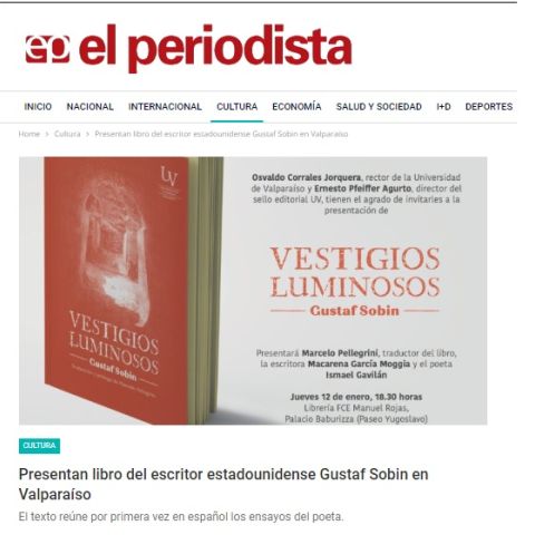 Presentan libro del escritor estadounidense Gustaf Sobin en Valparaíso