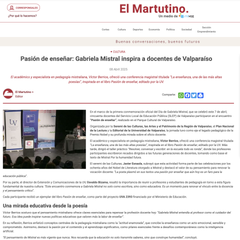Pasión de enseñar: Gabriela Mistral inspira a docentes de Valparaíso