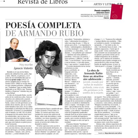 Poesía completa de Armando Rubio. Por Ignacio Valente