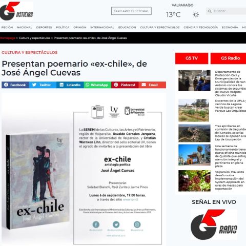 Presentan poemario «ex-chile», de José Ángel Cuevas