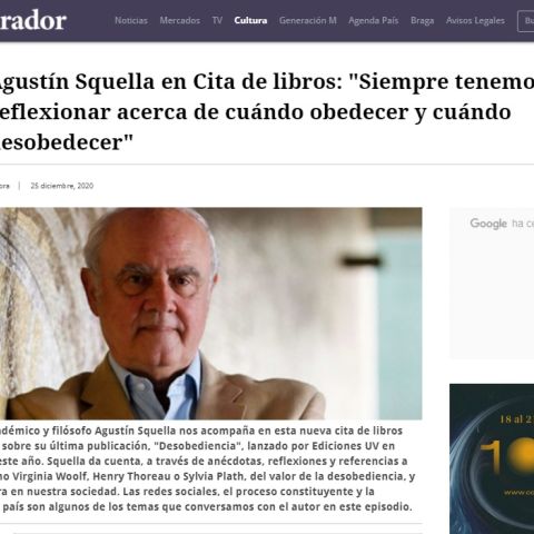 Agustín Squella en Cita de libros: "Siempre tenemos que reflexionar acerca de cuándo obedecer y cuándo desobedecer"