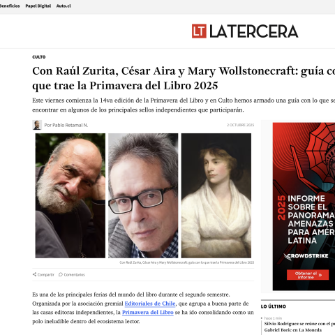 Con Raúl Zurita, César Aira y Mary Wollstonecraft: guía con lo que trae la Primavera del Libro 2025