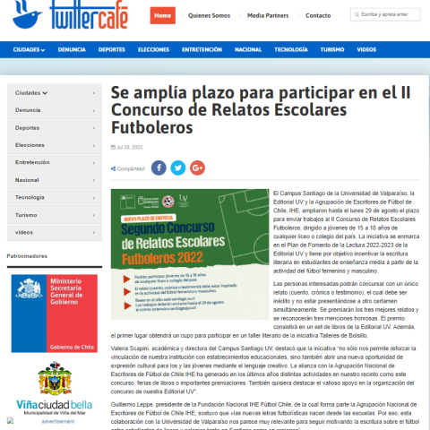 Se amplía plazo para participar en el II Concurso de Relatos Escolares Futboleros