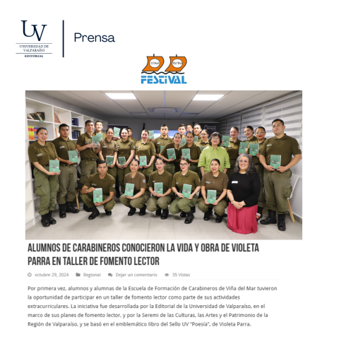 Alumnos de Carabineros conocieron la vida y obra de Violeta Parra en taller de fomento lector