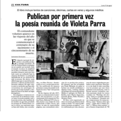 Publican por primera vez la poesía reunida de Violeta Parra